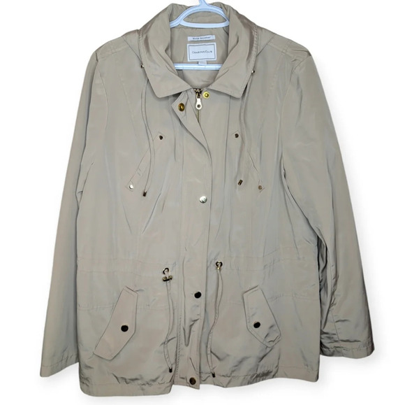 CharterClub Zip Up Water Resistant  Beige Tan Rain Utility Jacket Woman Large - Picture 1 of 8